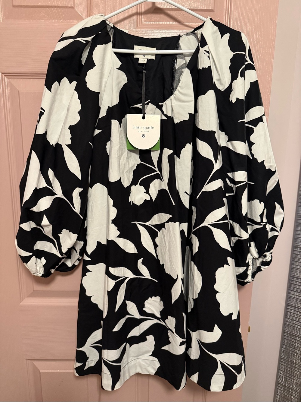 NWT Kate Spade x Target Black White Floral Puff Sleeve Dress Size S